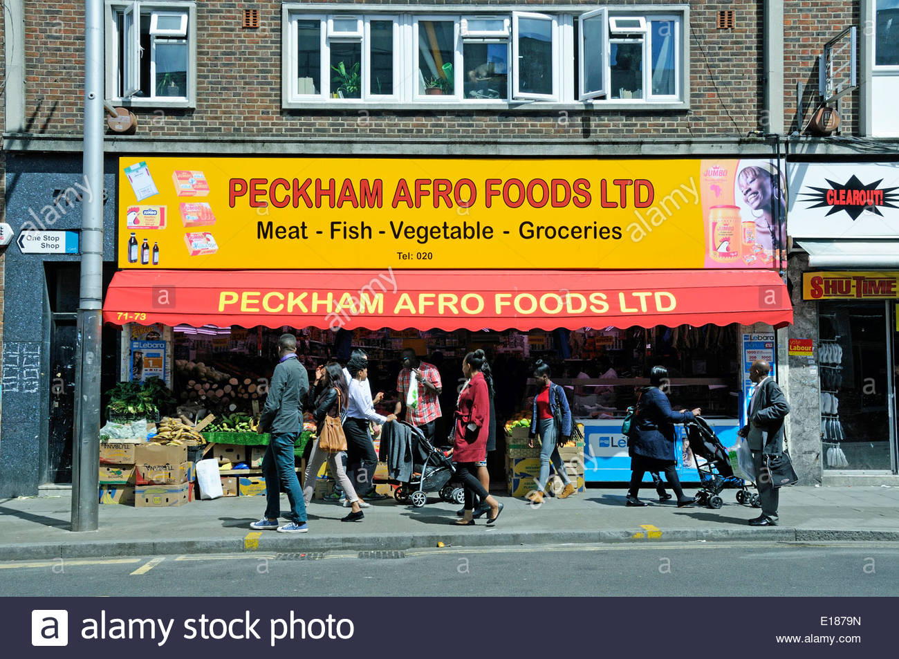 London peckham-afro-foods-ltd-shop-with-passing-people-rye-lane-peckham-london-E1879N.jpg